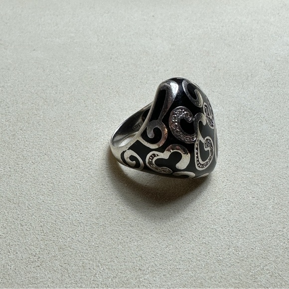 Sterling Silver 925 Black Enamel and Rhinestone Ring - Picture 13 of 14